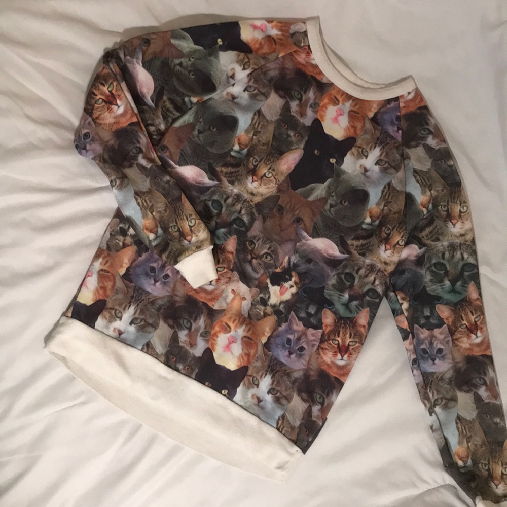 Cat print crew neck sweatshirt